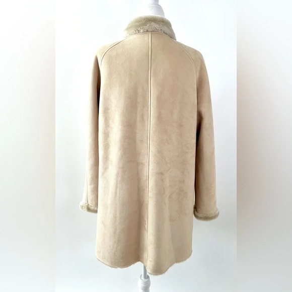 LARRY LEVINE | Faux Suede Shearling Fur Tan Beige Mid Length Coat Size Medium - Picture 9 of 10